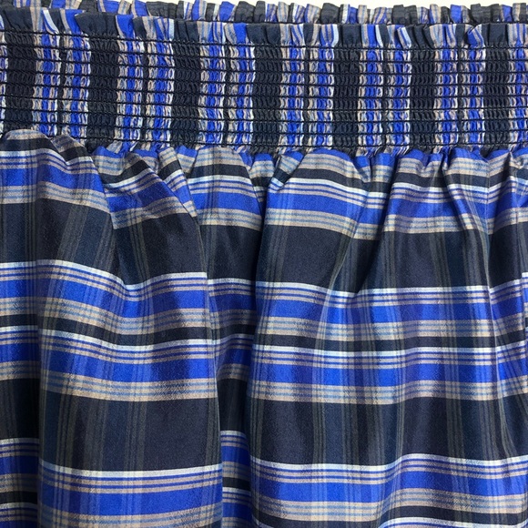 JCREW Blue Gingham Plaid Off Shoulder Silk Top 4 - Picture 3 of 5